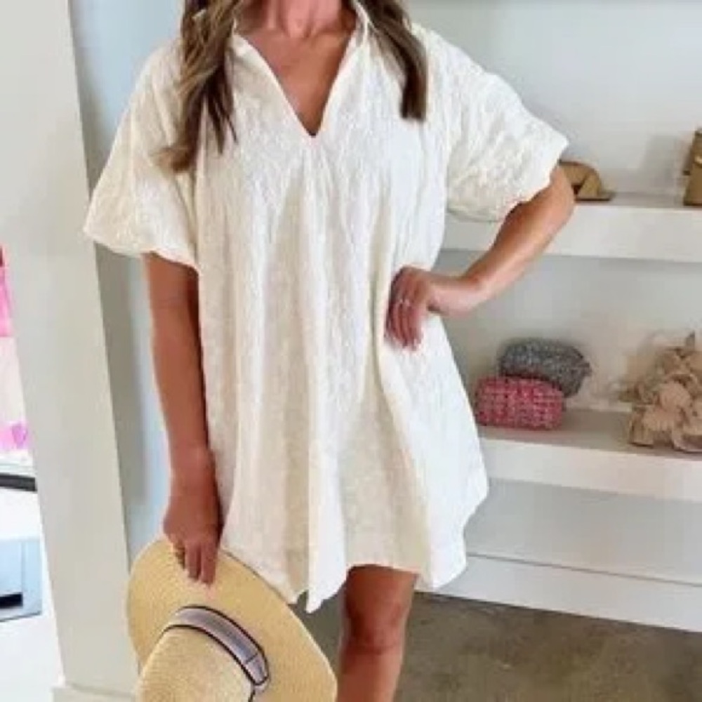 Mable Cream embroidered lace‎ V-Neck Dress
